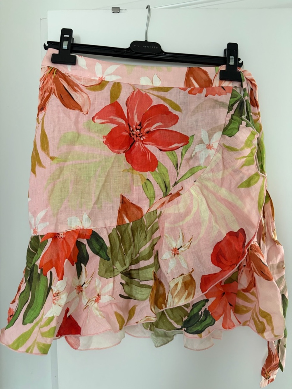 Pink Floral Wrap Skirt- Linen